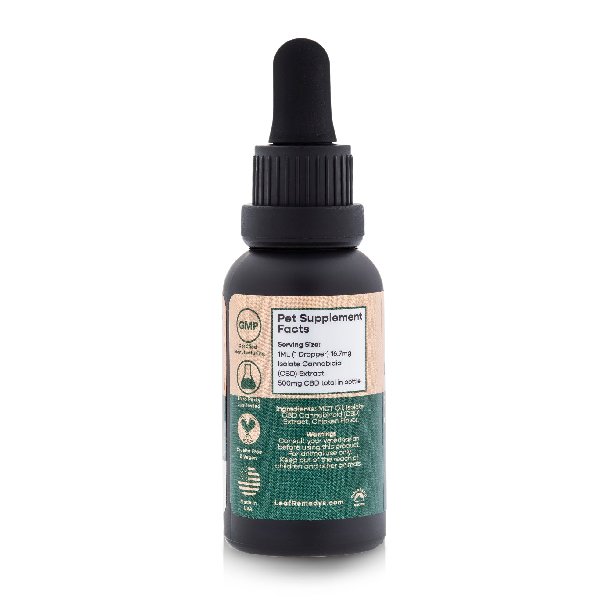 Pet Tincture 500mg Isolate CBD - Leaf Remedys
